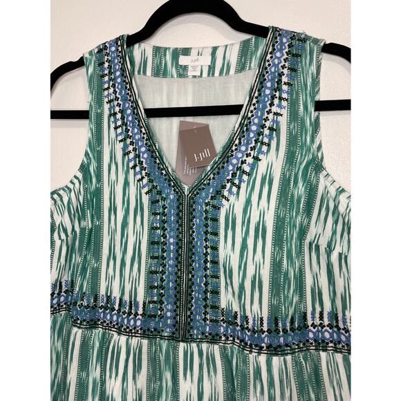 J. JILL Embroidered Ikat Dress Dark Spearmint Size XSP - Picture 2 of 9